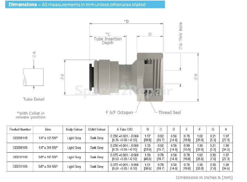 John Guest Hose Coupling For Drinking Water Systems - WasseranschlussstÜck 3-8 X Bsp Innengewinde