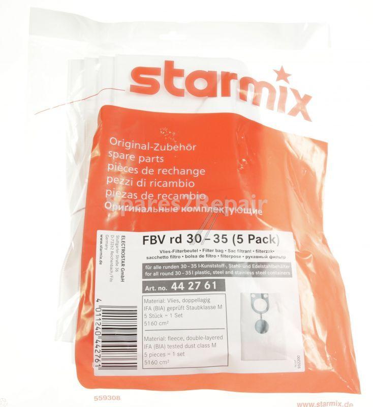 Starmix Vacuum Cleaner Bags - 442761 Fbv Rd 30-35 Fleece Bag Round 30-35l Container 5-pack
