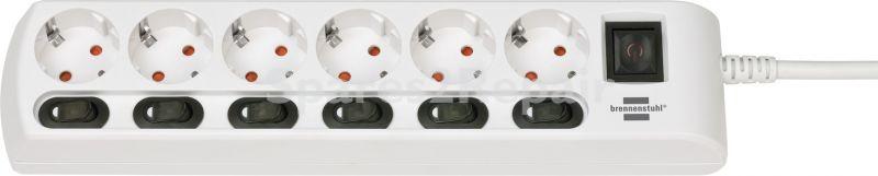 Brennenstuhl 6 Way Socket Outlet Switch - Steckdosenleite Einzeln Schaltbar 6-fach, 2m, H05vv-f 3g1,5, Weiss