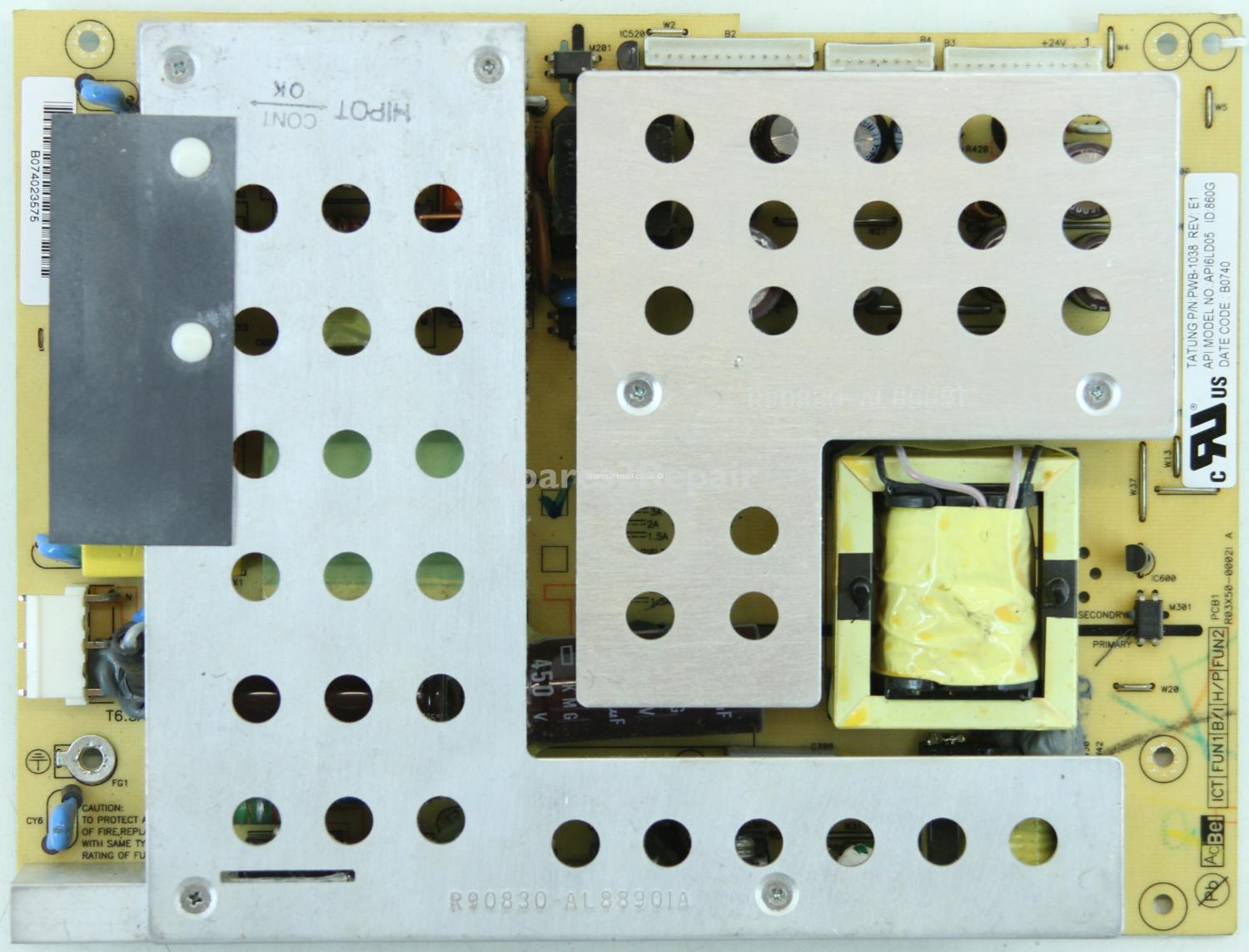 Clarity CTVL37W2HDF - PSU - API6LD05 - PWB-1038 REV E1 - R03X50-0002I A - PCB1