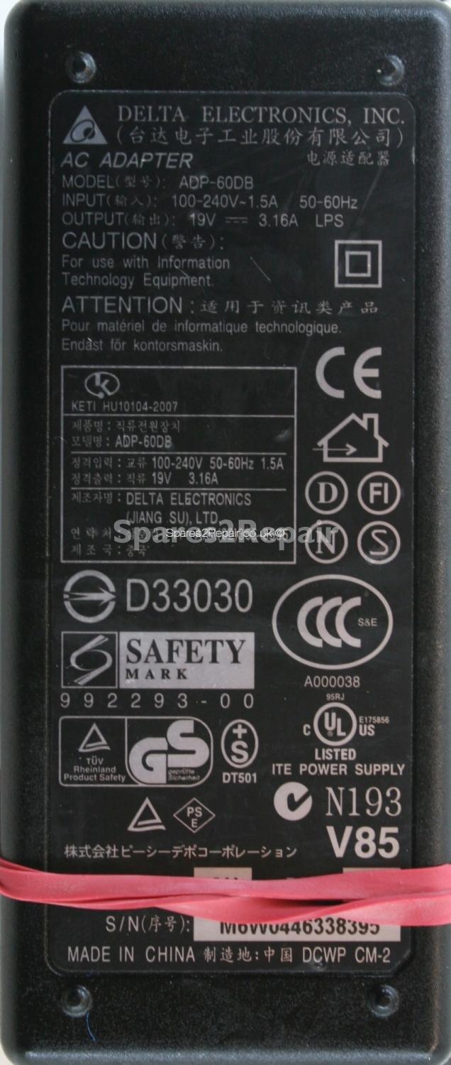 Delta Electronics Inc - Charger - ADP-60DB - Rev.04 - 19V 3.16A (Original)
