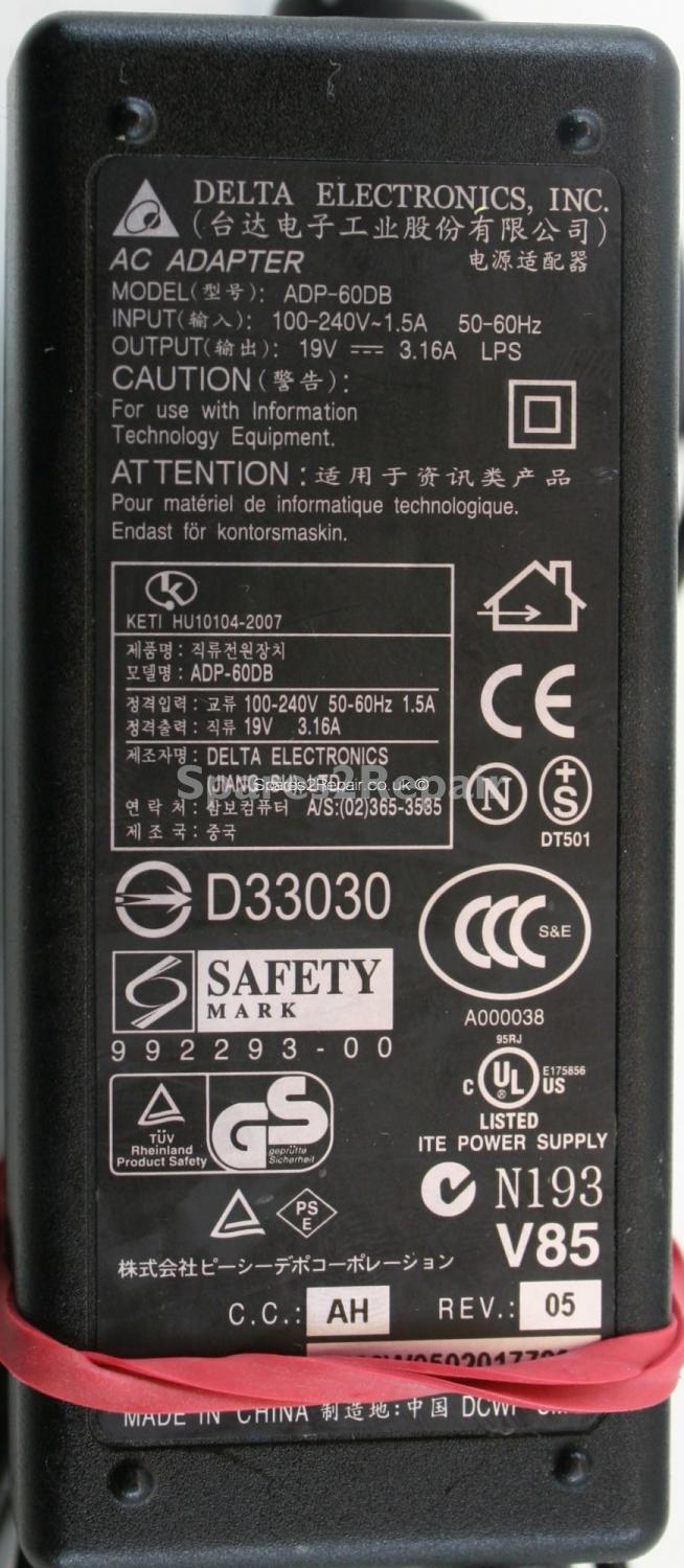 Delta Electronics Inc - Charger - ADP-60DB - Rev.05 - 19V 3.16A (Original)